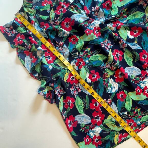 Zac & Rachel Woman Floral Ruffled Top Womens Size 2X Navy Tropical Casual Blouse - Picture 7 of 7